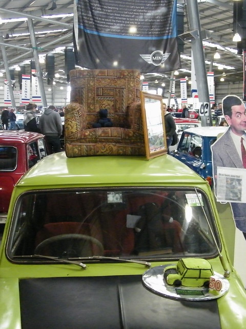 comfortably seaTED on Mr Bean's Mini at the MINI expo in Melbourne