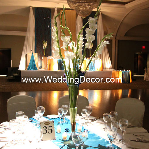 Wedding Centerpieces white gladiolus blue orchid