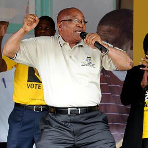 Republic of South Africa President Jacob Zuma, who is also the leader of the ruling-party, the African National Congress, sings at a party rally. The ANC is preparing for local government elections inside the country. by Pan-African News Wire File Photos