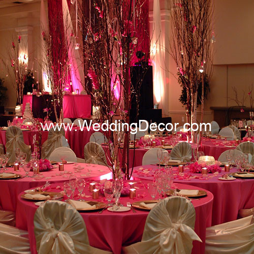 Brown Fuchsia Wedding Reception Cluster Tables