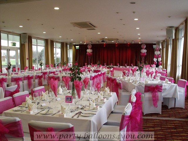 Hot pink organza sash bow and chair covers