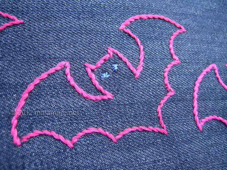 hand embroidery stem stitch bats