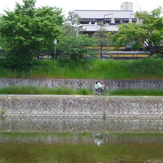 Cycling Kamo River Kyoto
