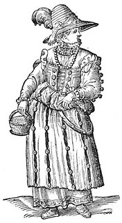 Cesare Vecellio: Peasant woman from outskirts of Venice as seen in town on Ascension Day, 1590 De gli Habiti antichi et moderni di Diverse Parti del Mondo