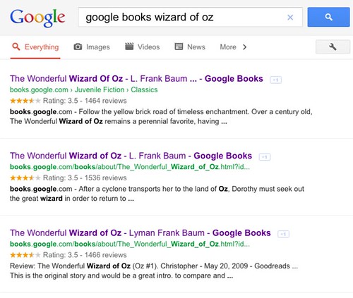 Google Search for Wizard of Oz on Google Books