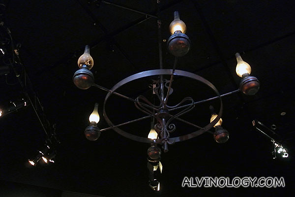 The ceiling chandeliers are from the movie set too