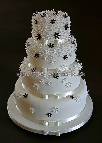 Wedding Cake 696 Black White Flowers A 4 6 8 10 inch round cake