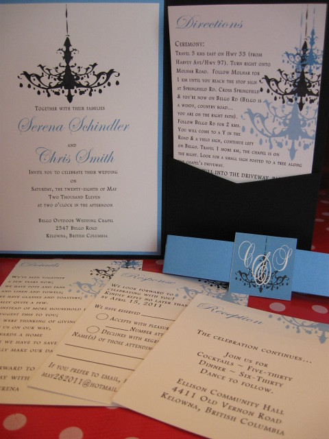 Custom Chandelier Cascade Wedding Invitation Pocket Fold Set
