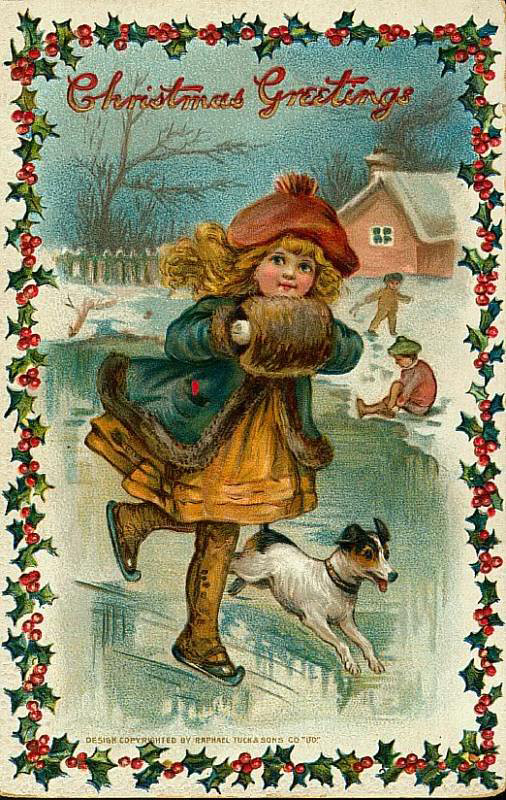 Little Girl Skating Vintage Victorian Christmas Postcard The Doodle Place