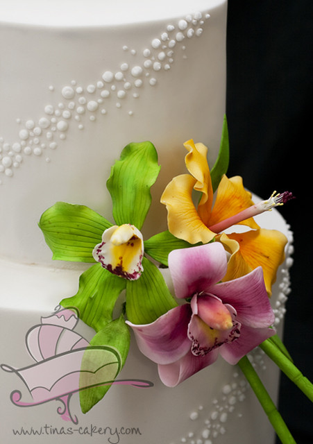 Tropical Wedding cake with handmade sugar flowers