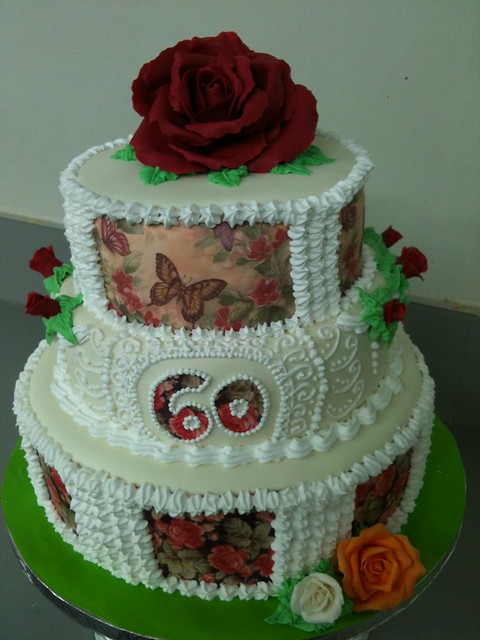 vintage rose 60th Wedding Anniversary Cake