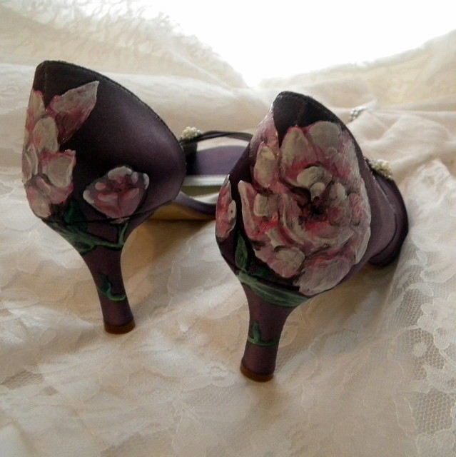 garden rose Wedding Shoes victorian aubergine painted rose garden
