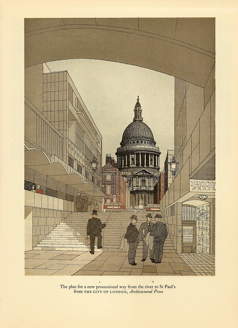 St Paul's from the river bank illustration by Gordon Cullen 1949