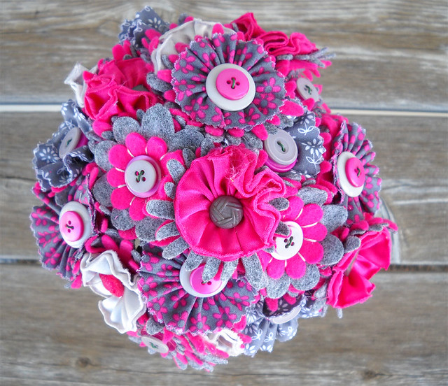 Pink and Gray Button Wedding Bouquet Centerpiece