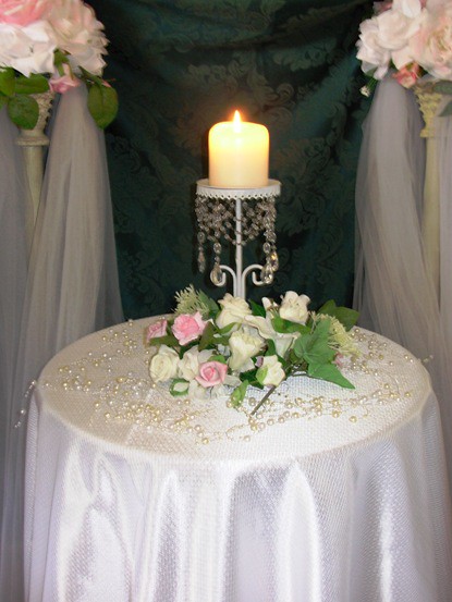 Unity candle table Crystals satin tulle pearls flowers wedding unity candle
