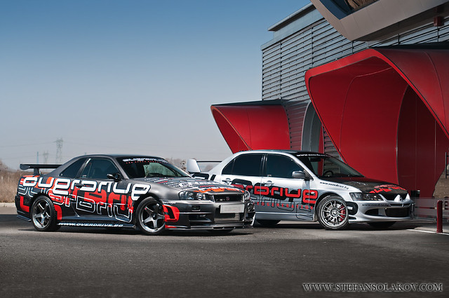 Nissan Skyline drag racer and Mitsubishi Lancer Evo IX by Stefan Solakov