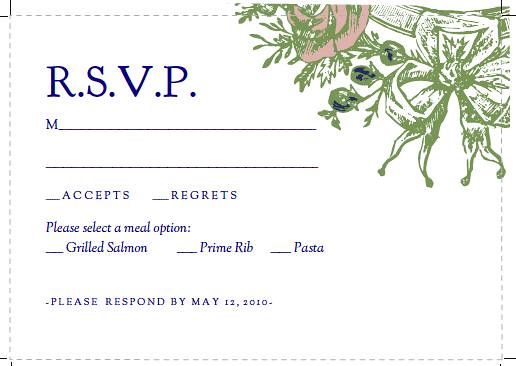 Monogram RSVP with Navy Text Green Tea and Rose Accents