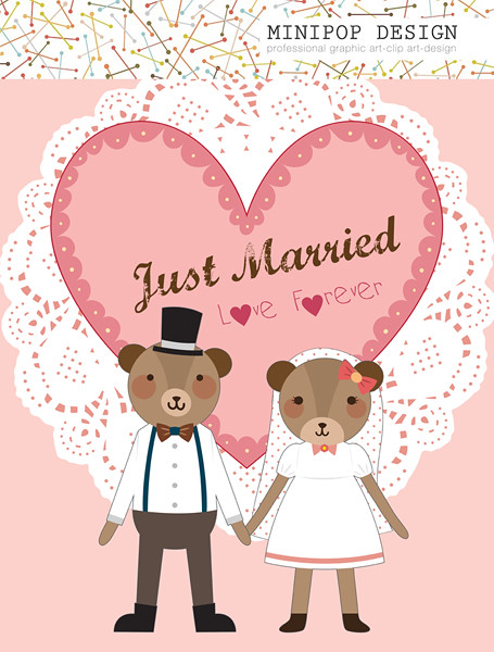 Wedding Couple Little Cute Bears Couple Standing and Holding Hands
