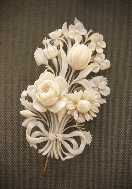 Bow-tied flower bouquetes, probably French, Dieppe, about 1840-50