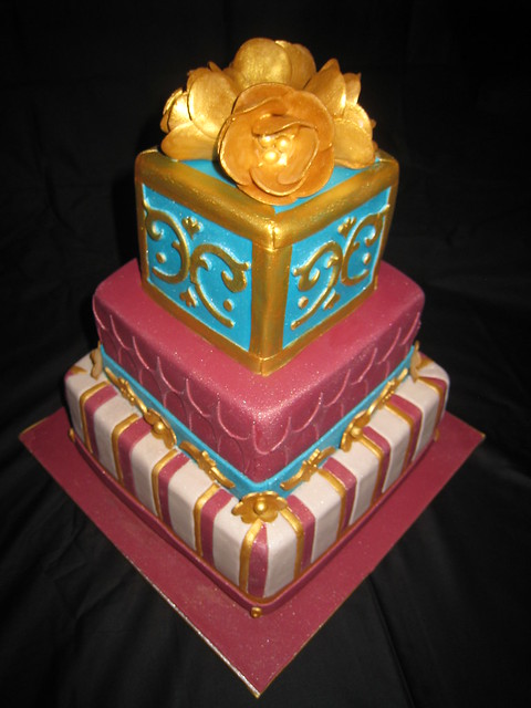 Indian Bollywood with Gold Themed Wedding Cake Side View