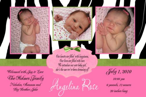 Lime Green Hot Pink Black Zebra Birth Announcement wedding invitations in
