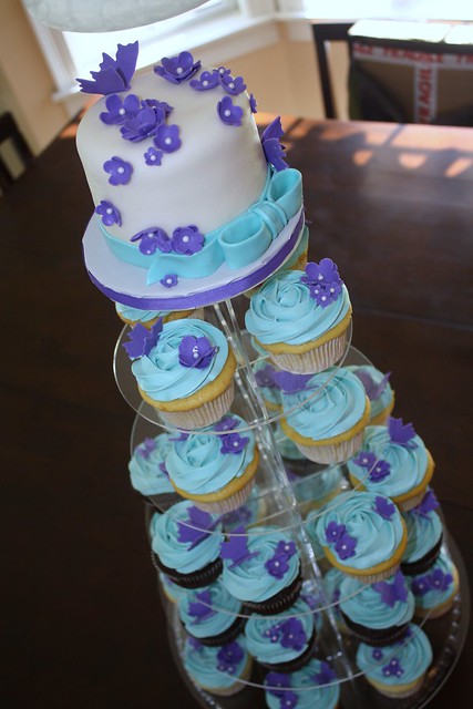 Teal and purple wedding shower I was asked to make a cupcake tower and mini
