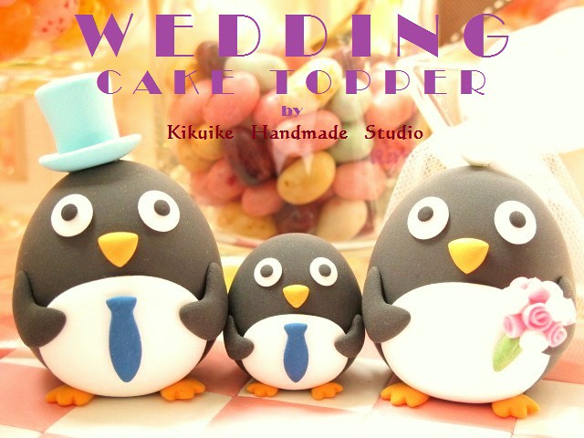 LOVE ANGELS Wedding Cake Topper love penguins with lovely baby