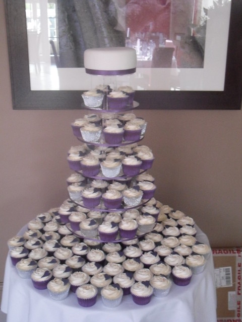 Purple and Silver Wedding Cupcake Tower