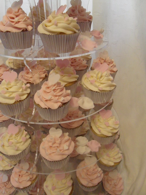 Pink Ivory Wedding Cupcake Tower Simple but effective Pink Ivory with 