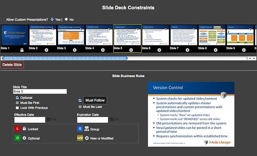 Avant Media Manager Administrator Web Site Screenshot: Setting Slide Presentation Constraints