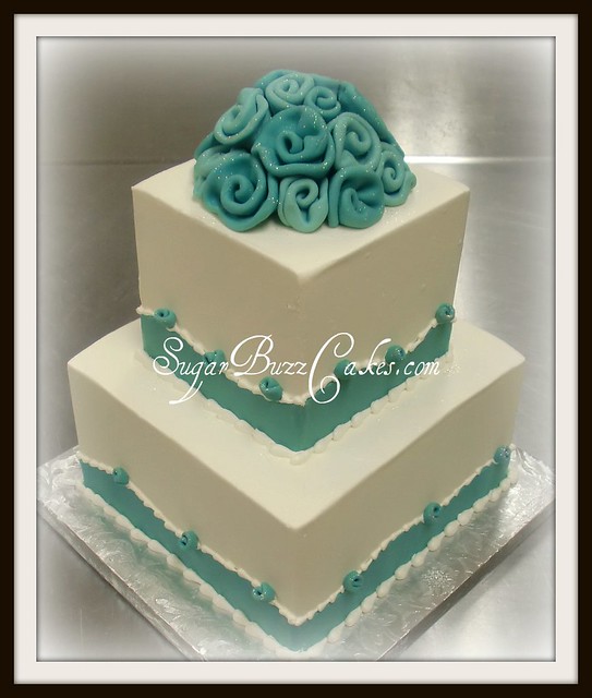 Teal silver wedding cake