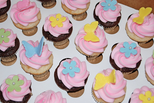 2nd birthday mini cupcakes - flowers and butterflies