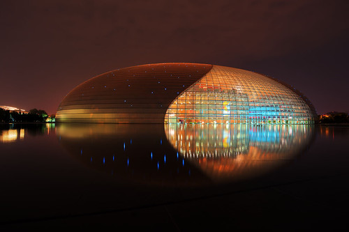無料写真素材|建築物・町並み|施設|北京国家体育場|夜景|風景中華人民共和国