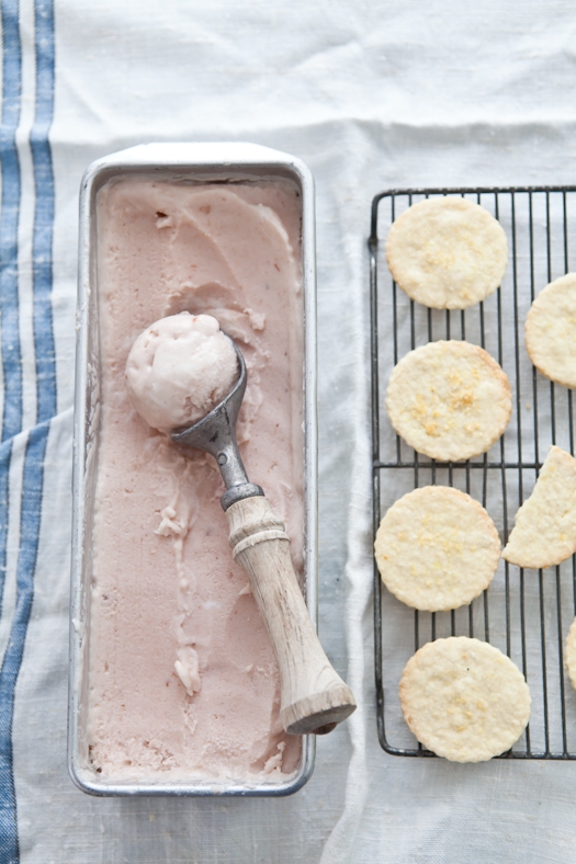 Roasted Peach Lavender Ice Cream & Lemon Salt Shortbread Cookies