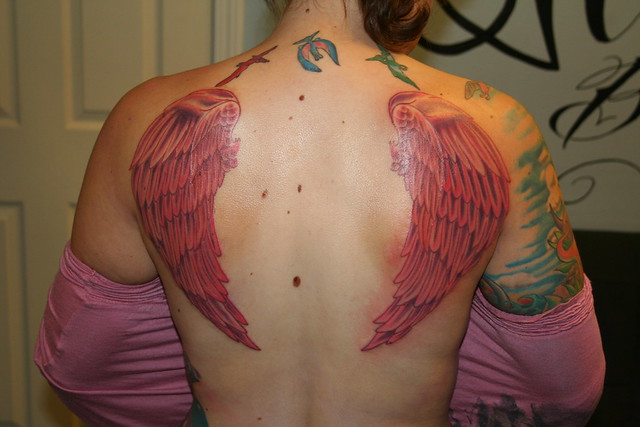 Angel wings tattoo by Wes Fortier facebookcom wesfortier girl had 2 small