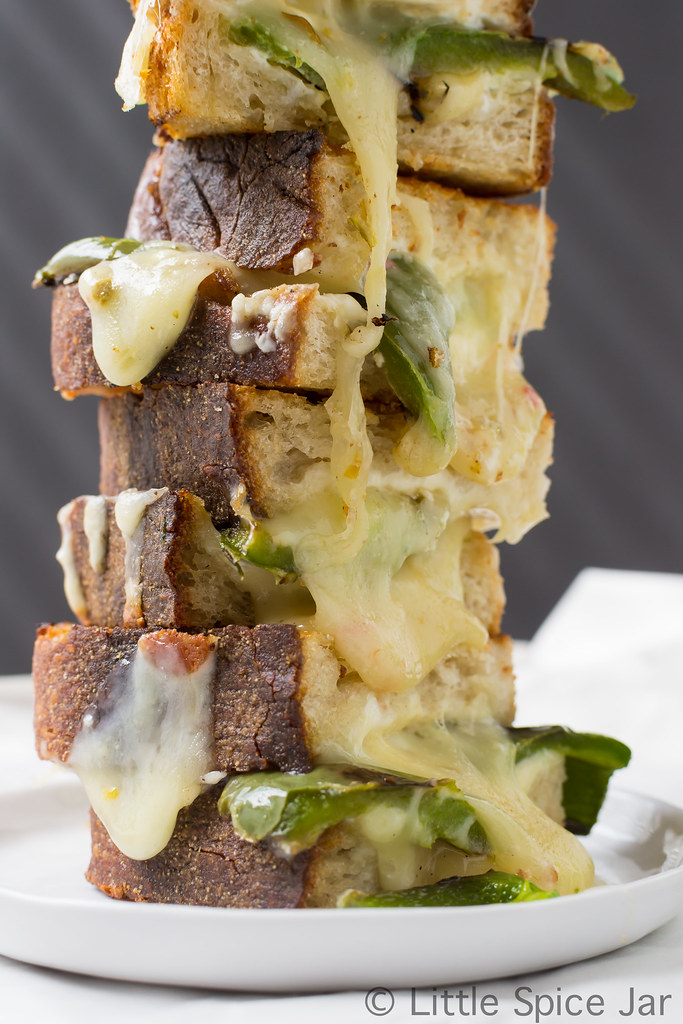 stack of garlic jalapeno pepper jack grilled cheese sandwiches