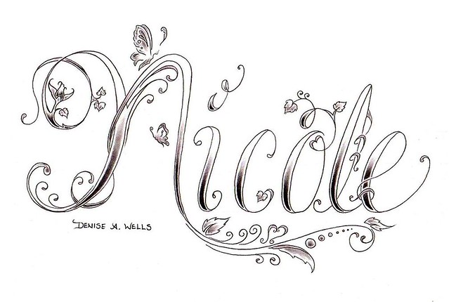 name design tattoos for girls. Another custom tattoo name design including script lettering with my 