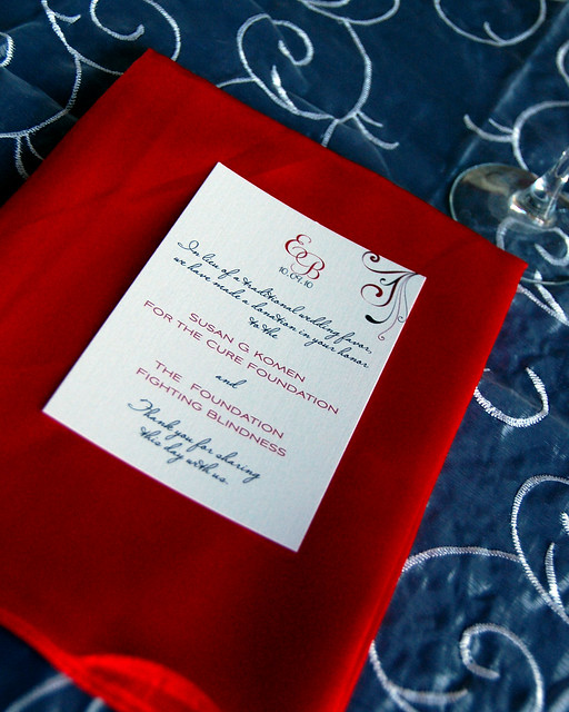 Menu card on napkin for wedding reception