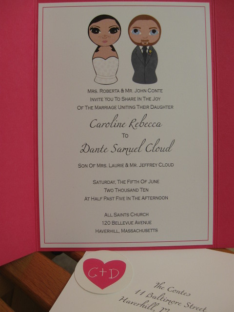 Bride Groom Illustrated Gate Fold Wedding Invitation Set