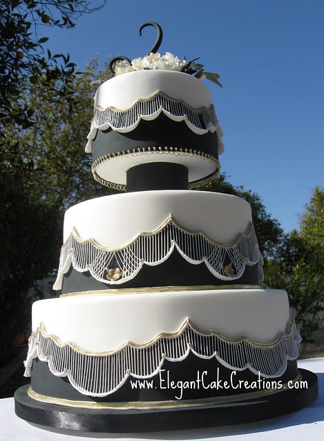 Black White Lace Wedding Cake Here 39s the completed cake from an angle 