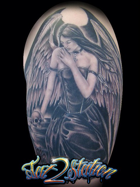 black and white rose tattoos for men Tattoo of a Dark angel Black and Grey 