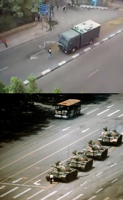 Cairo Gadah & Tiananmen Tank Man Diptych - Cairo Egypt, January 25 2011