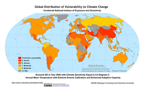 全球氣候變遷脆弱度地圖，圖片來源：SEDACMaps