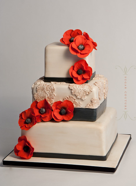 vintage lace poppy wedding cake