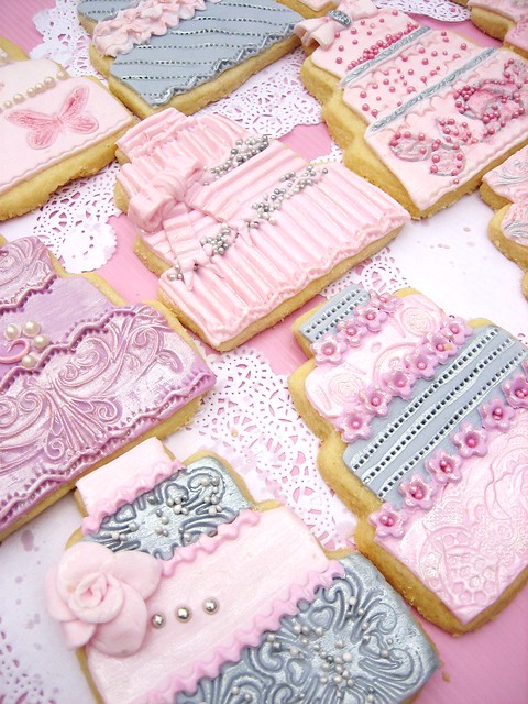 Another set of Pink Grey wedding cake cookies