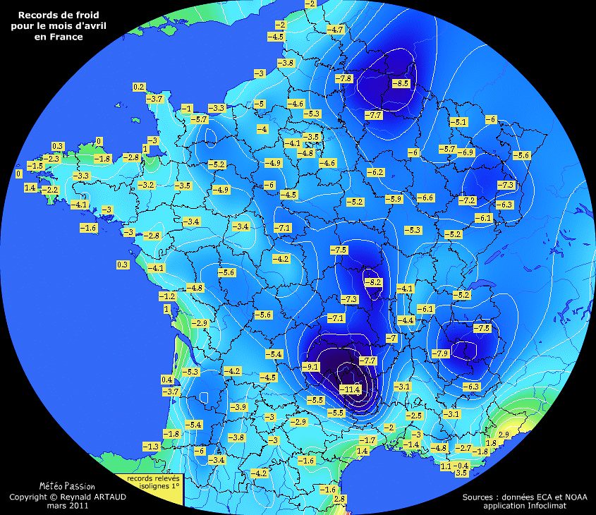 records de froid des températures minimales en avril pour la France Reynald ARTAUD météopassion