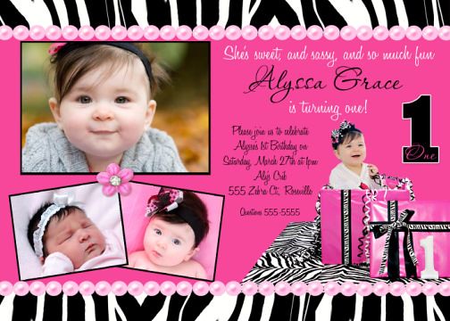 Zebra Hot Pink Posh Child's Birthday Invitation