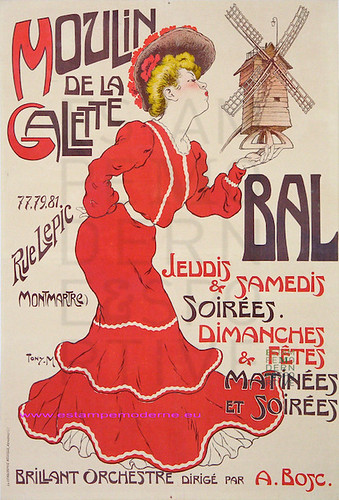Tony.M  Moulin De La Galette Bal Jeudi Et Samedi Montmartre Rue Lepic 79,5 X57 Imp La Lithographie Nouvelle Asnieres by estampemoderne