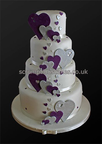Wedding Cake 746 Purple Silver Hearts