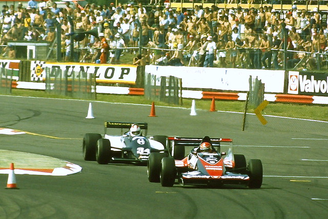 Bruno Giacomelli Toleman TG183B leads Johnny Cecotto Theodore N183 out 